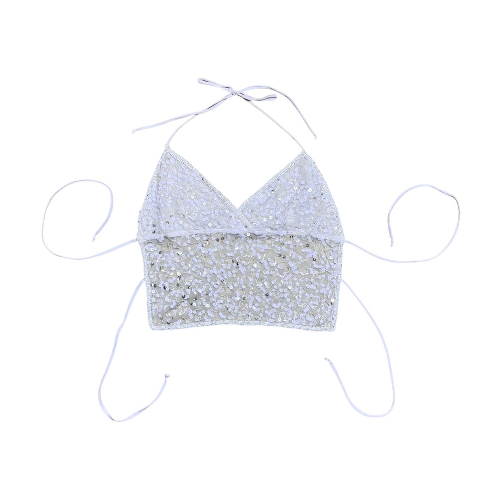Charlotte Russe White Sequin Beaded Halter Top